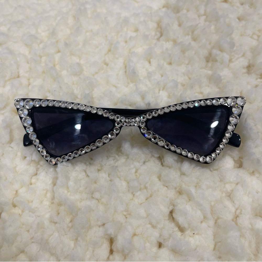 Black Rhinestone Cat-Eye Sunglasses